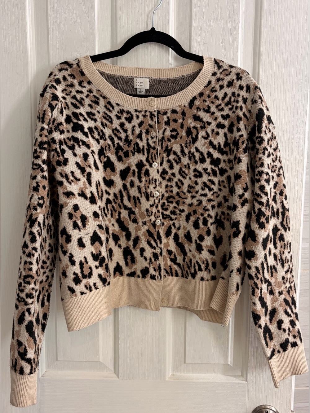 a new day Beige and Black Leopard Print Button Cardigan